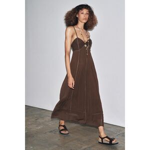 ZW Collection Strappy Beaded Midi Dress – Mink Brown – Size M – NWT